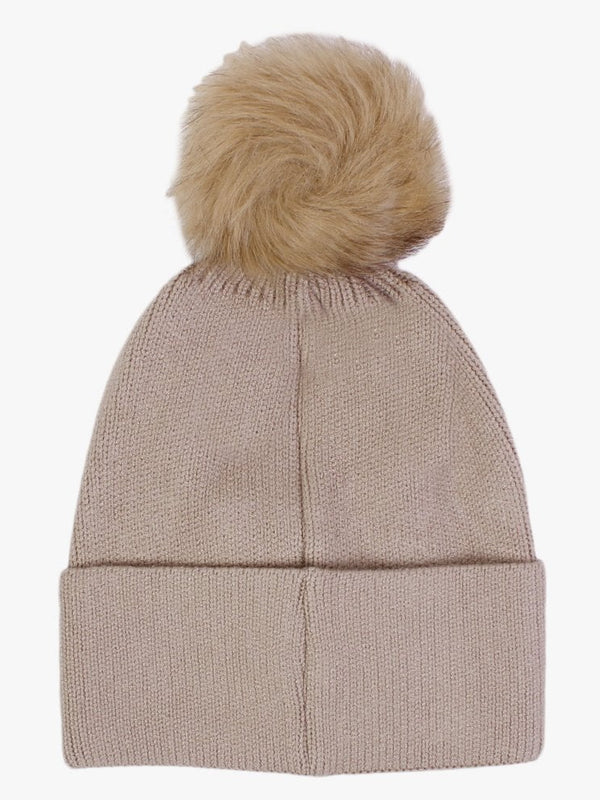Taupe Knitted Embellished Pom Pom Hat
