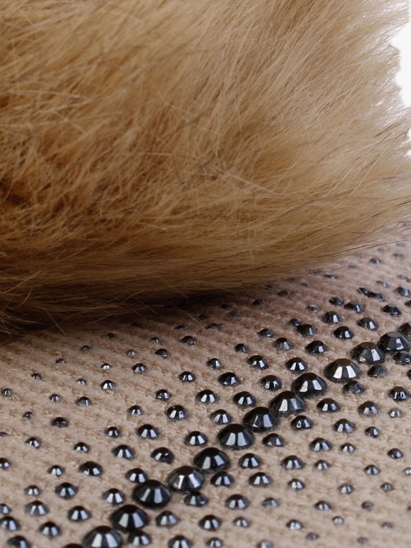 Taupe Knitted Embellished Pom Pom Hat