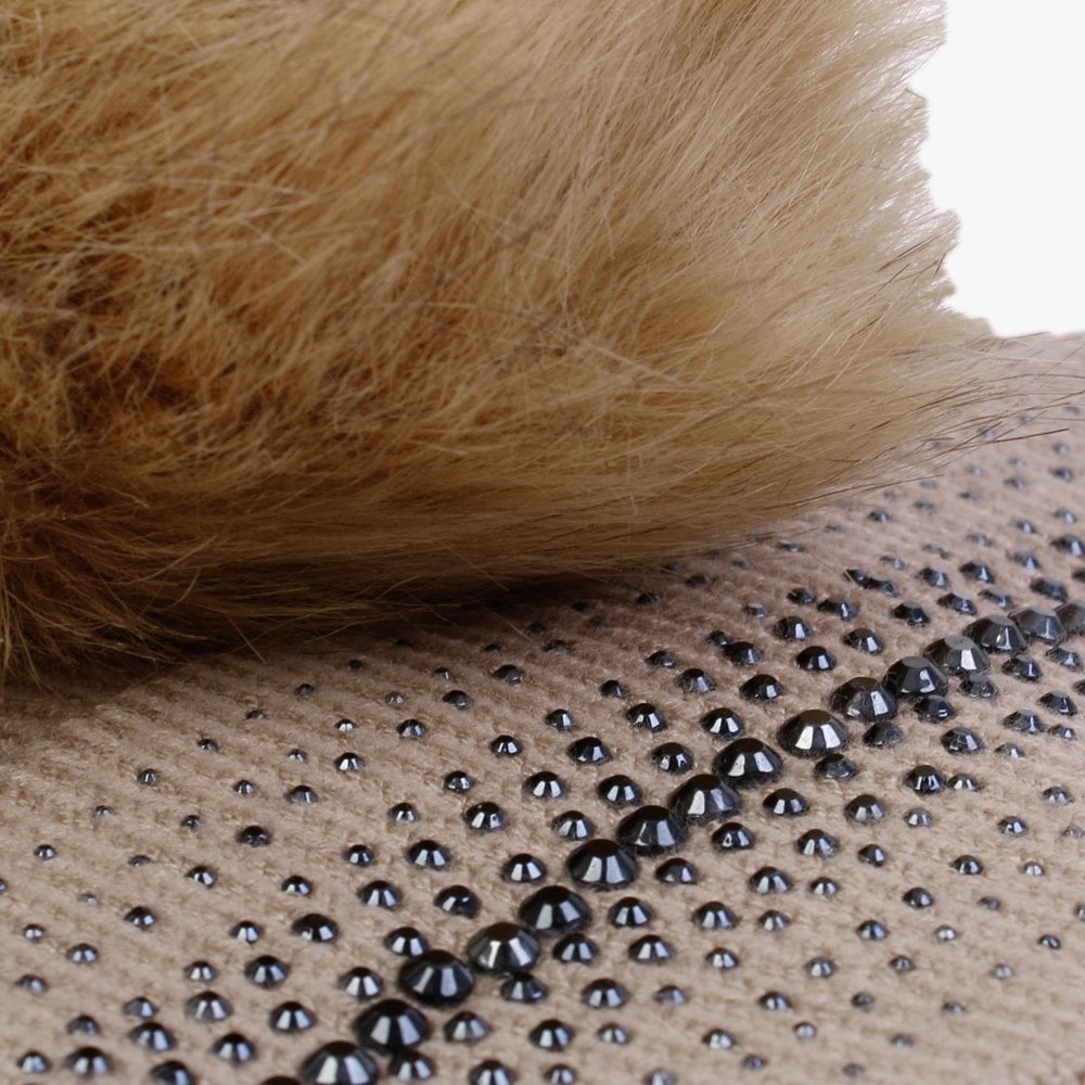 Taupe Knitted Embellished Pom Pom Hat