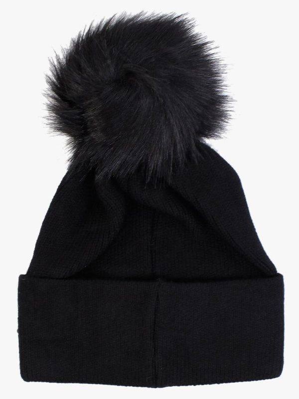 Black Knitted Embellished Pom Pom Hat