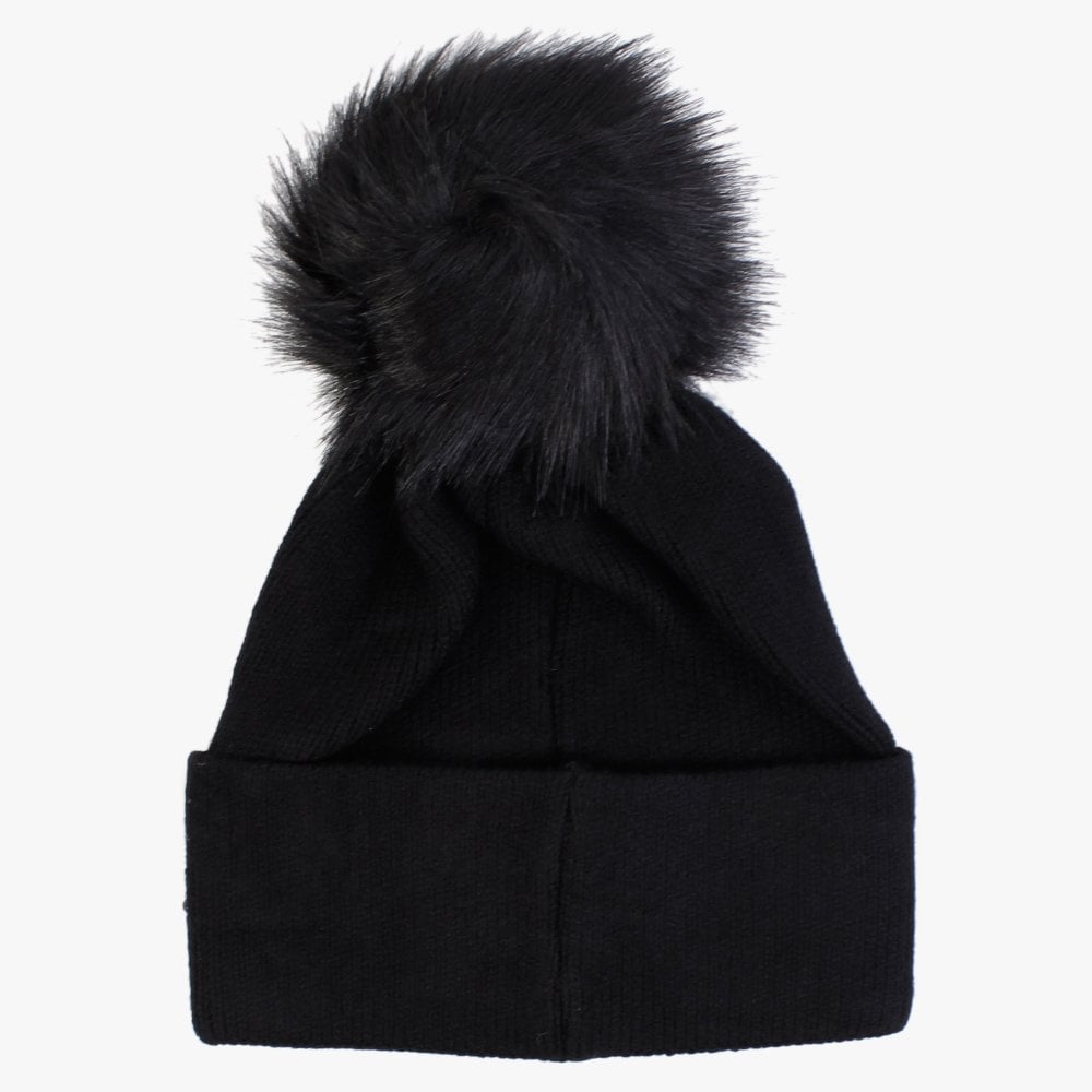Black Knitted Embellished Pom Pom Hat