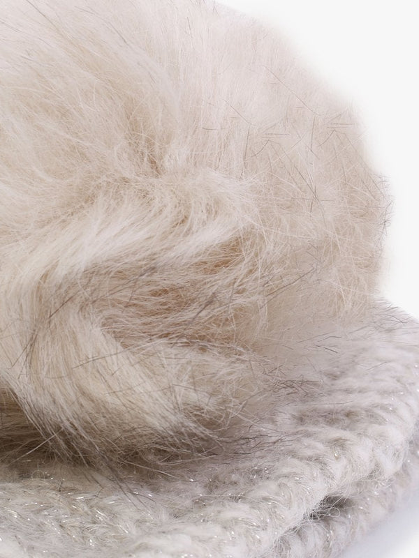 Beige Cable Knit Pom Pom Hat