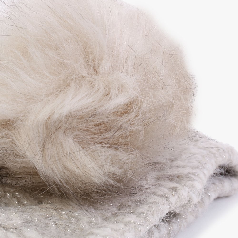 Beige Cable Knit Pom Pom Hat