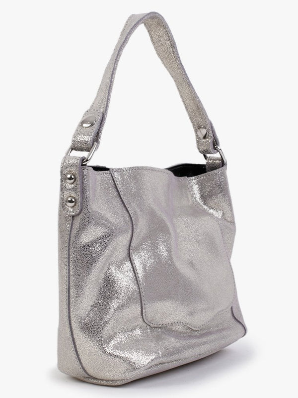 Silver Metallic Leather Shoulder Bag