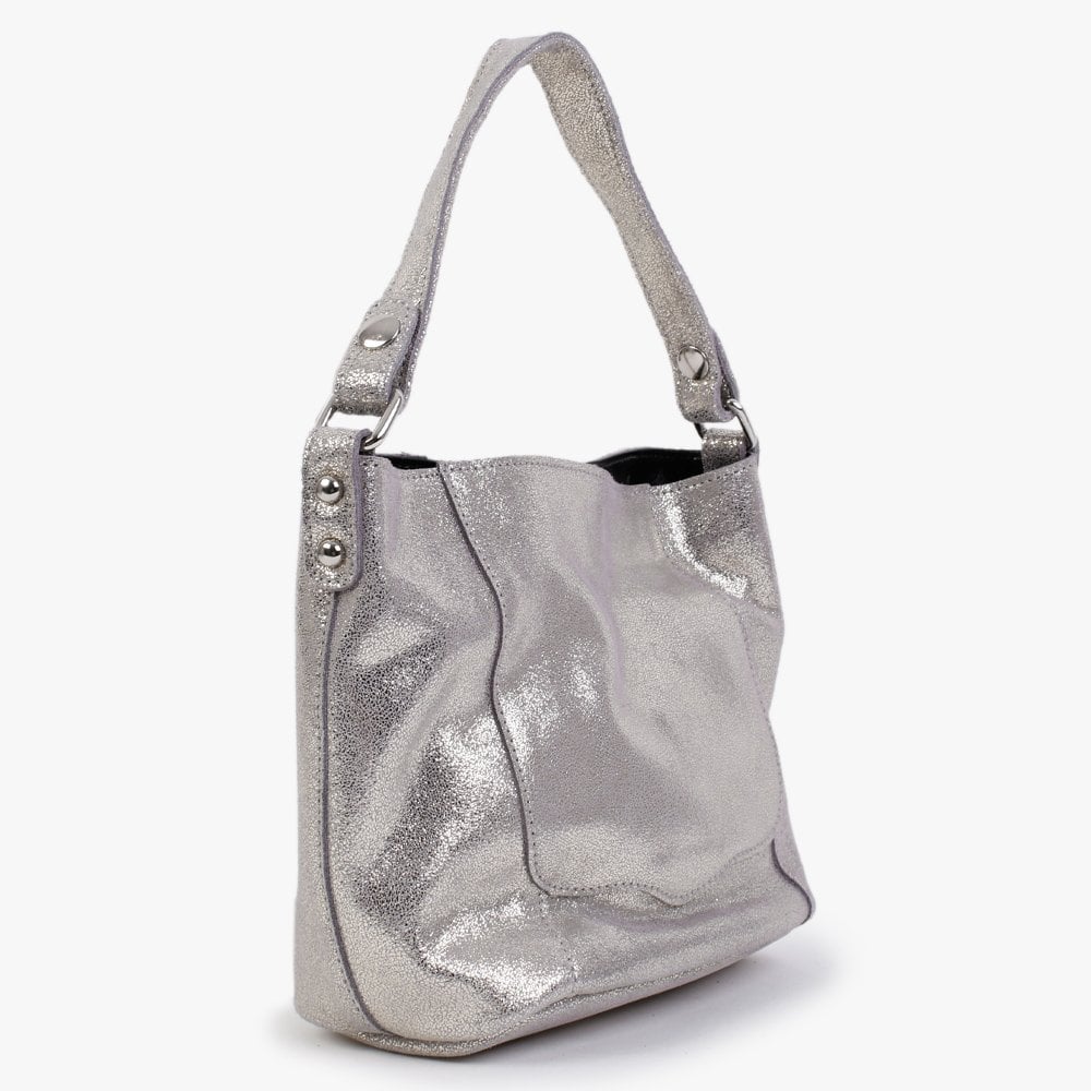 Silver Metallic Leather Shoulder Bag