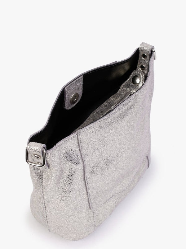 Silver Metallic Leather Shoulder Bag