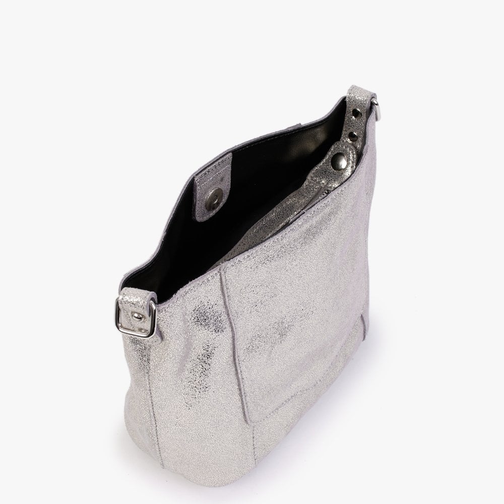 Silver Metallic Leather Shoulder Bag