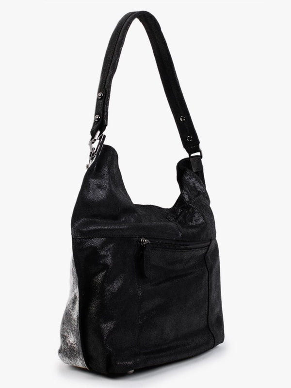 Silver & Black Leather Half & Half Shoulder Bag