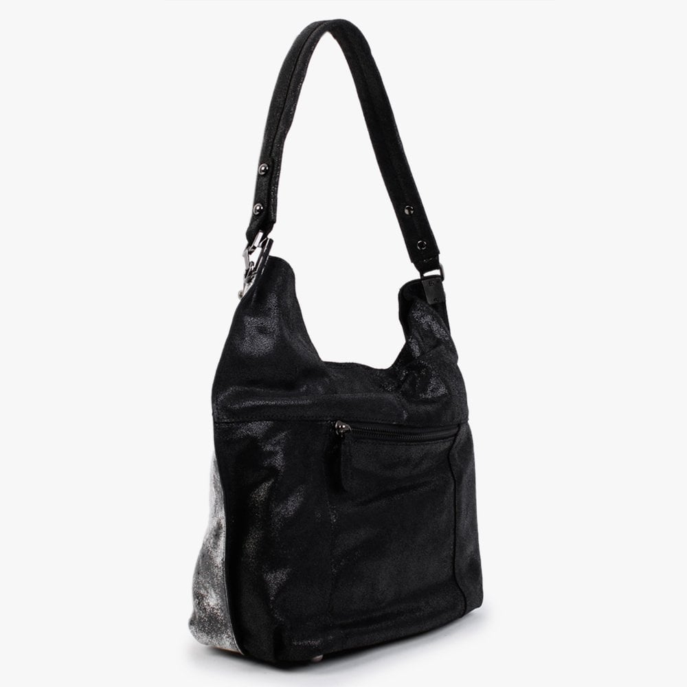 Silver & Black Leather Half & Half Shoulder Bag