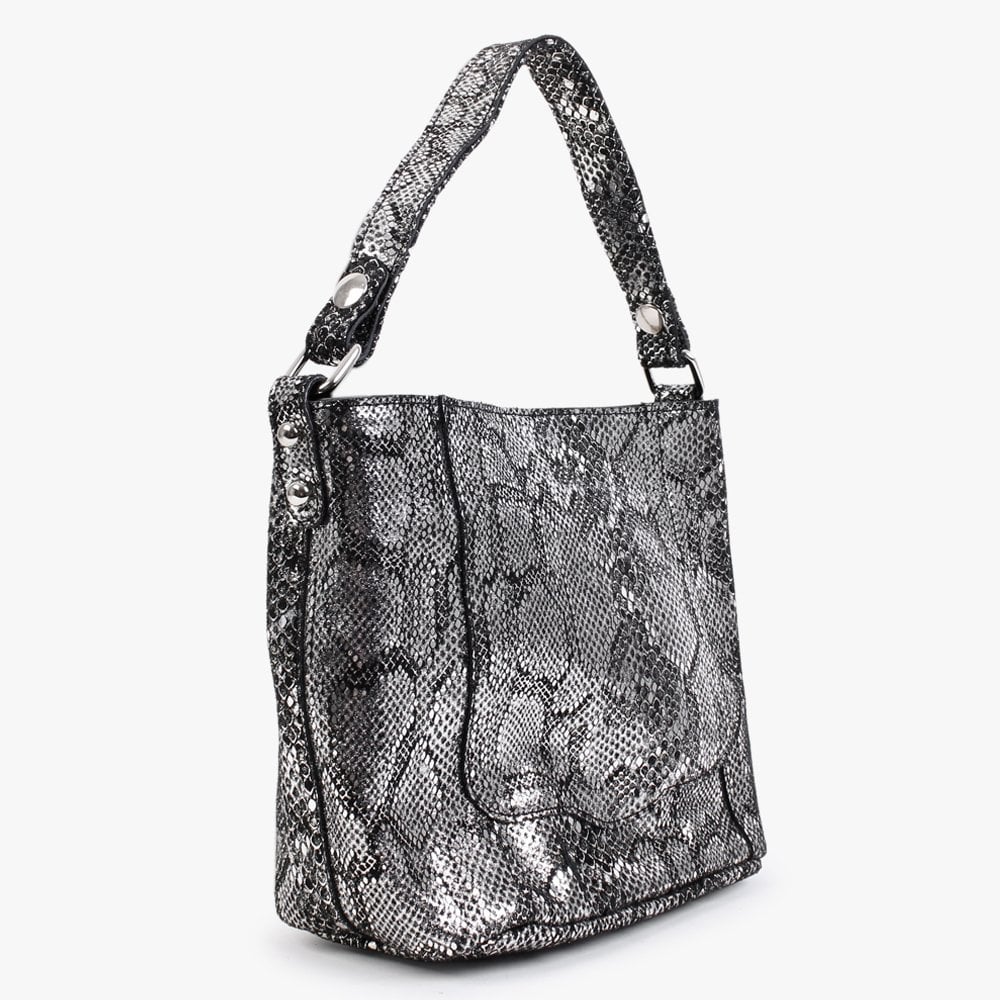 Black Reptile Leather Shoulder Bag