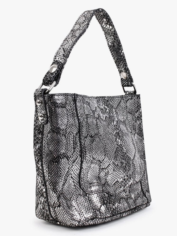 Silver Reptile Leather Shoulder Bag