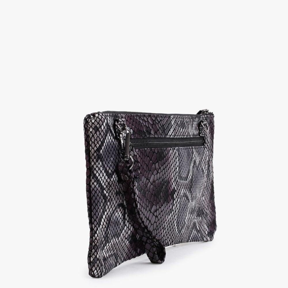 Purple Reptile Leather Clutch Bag