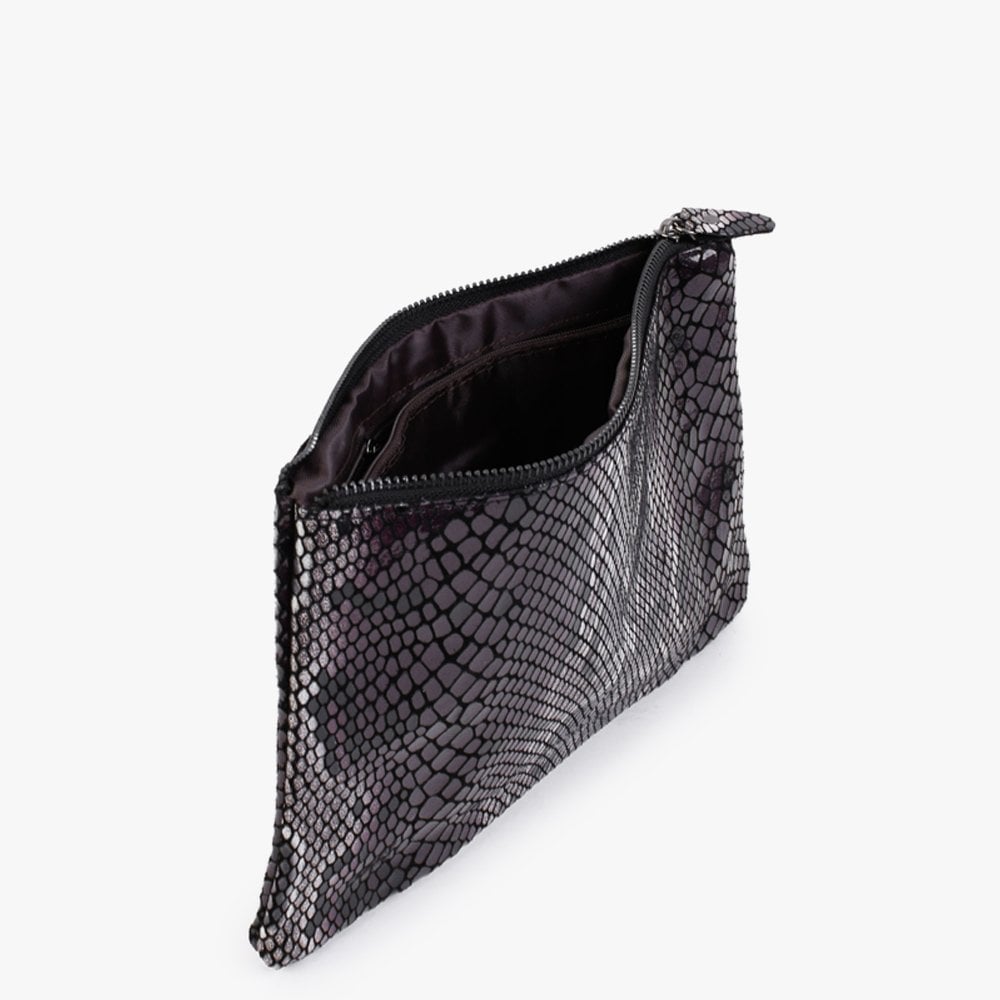 Purple Reptile Leather Clutch Bag