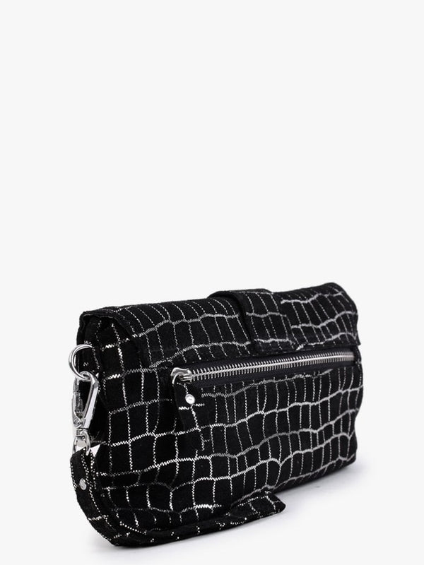 Silver & Black Metallic Leather Clutch Bag