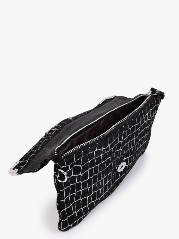 Silver & Black Metallic Leather Clutch Bag