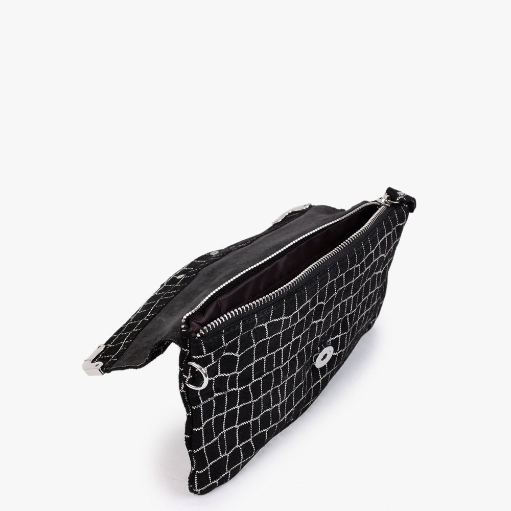 Silver & Black Metallic Leather Clutch Bag