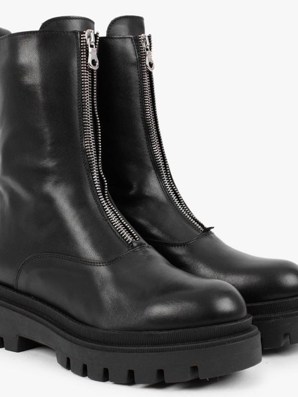 Imina Black Leather Ankle Boots