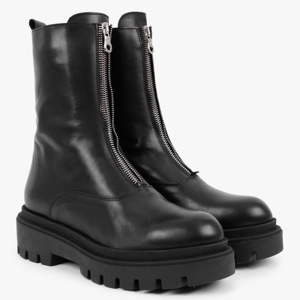 Imina Black Leather Ankle Boots