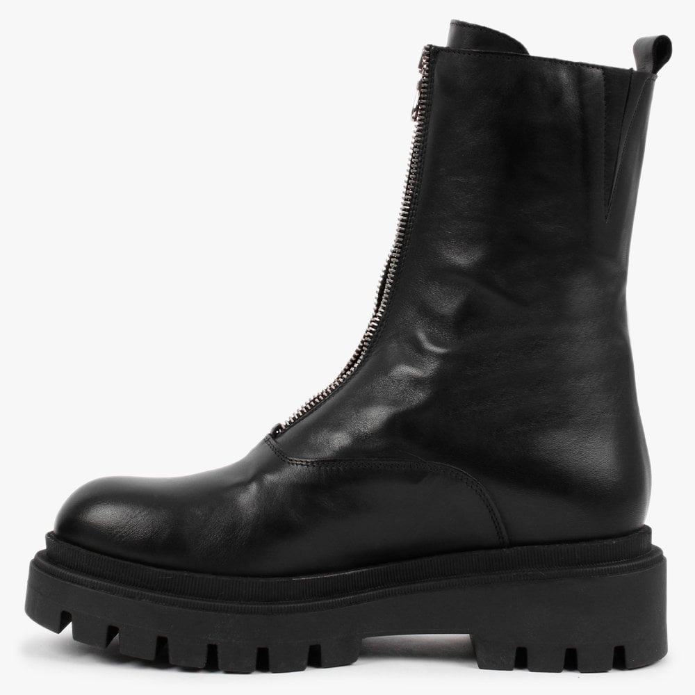 Imina Black Leather Ankle Boots