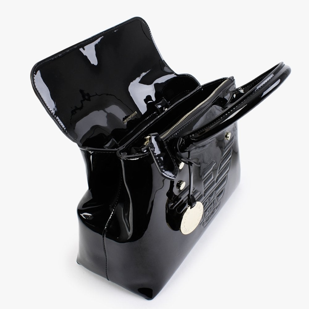 Eagle Black Patent Tote Bag