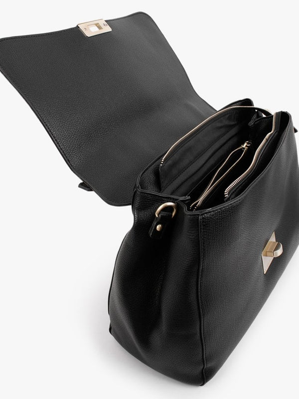 Linden Black Pebbled Satchel Bag