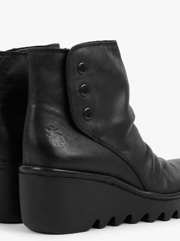Brom Black Leather Wedge Ankle Boots