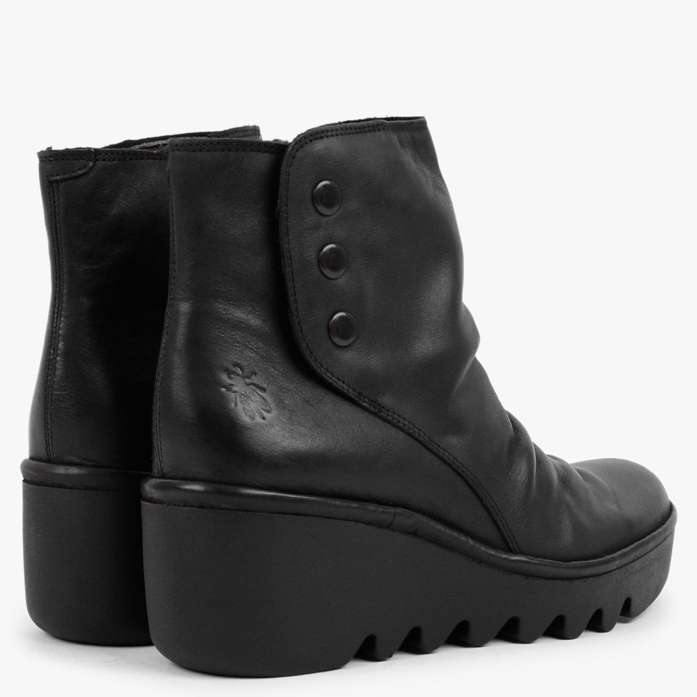 Brom Black Leather Wedge Ankle Boots