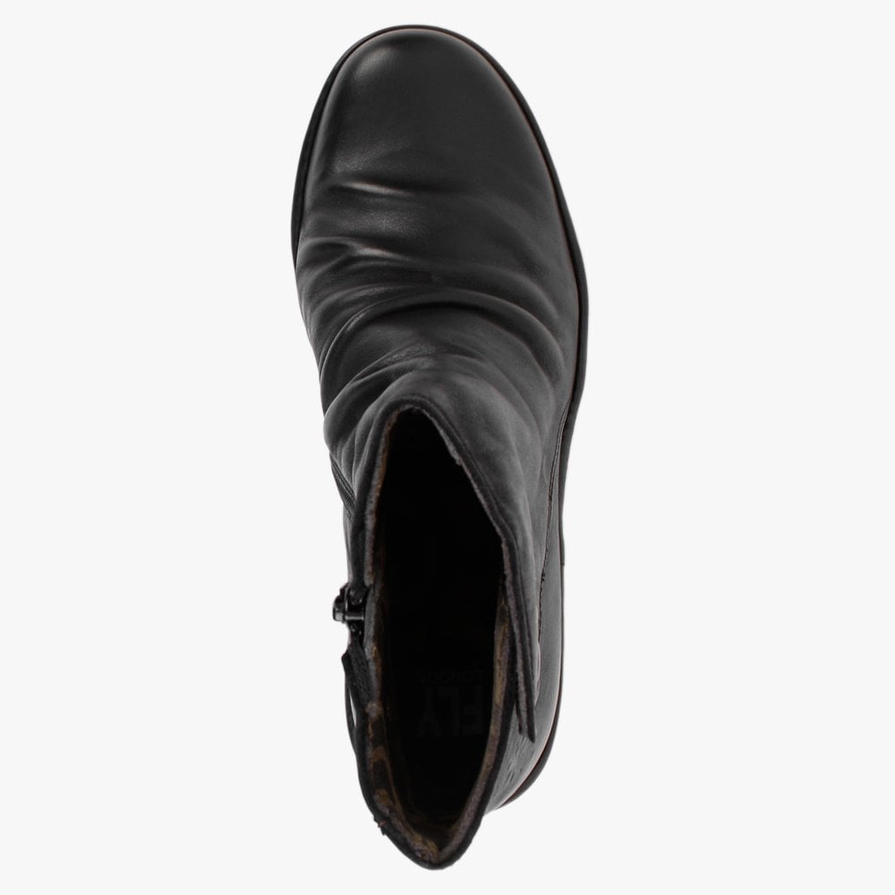 Brom Black Leather Wedge Ankle Boots