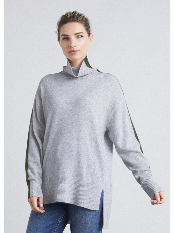 Cashmere Foggy & Khaki Boyfriend Polo Neck Sweater