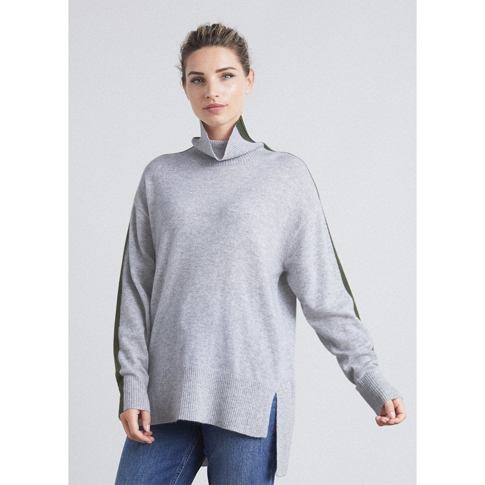 Cashmere Foggy & Khaki Boyfriend Polo Neck Sweater
