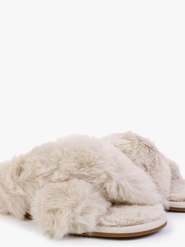 Sydni Natural Faux Fur Slippers
