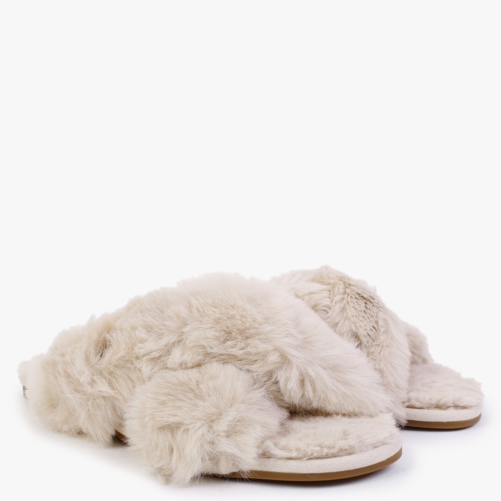 Sydni Natural Faux Fur Slippers