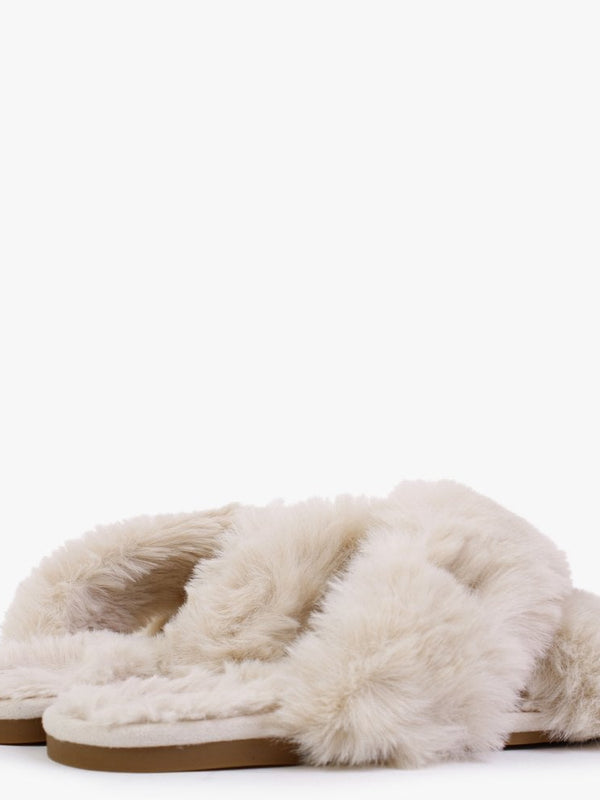 Sydni Natural Faux Fur Slippers