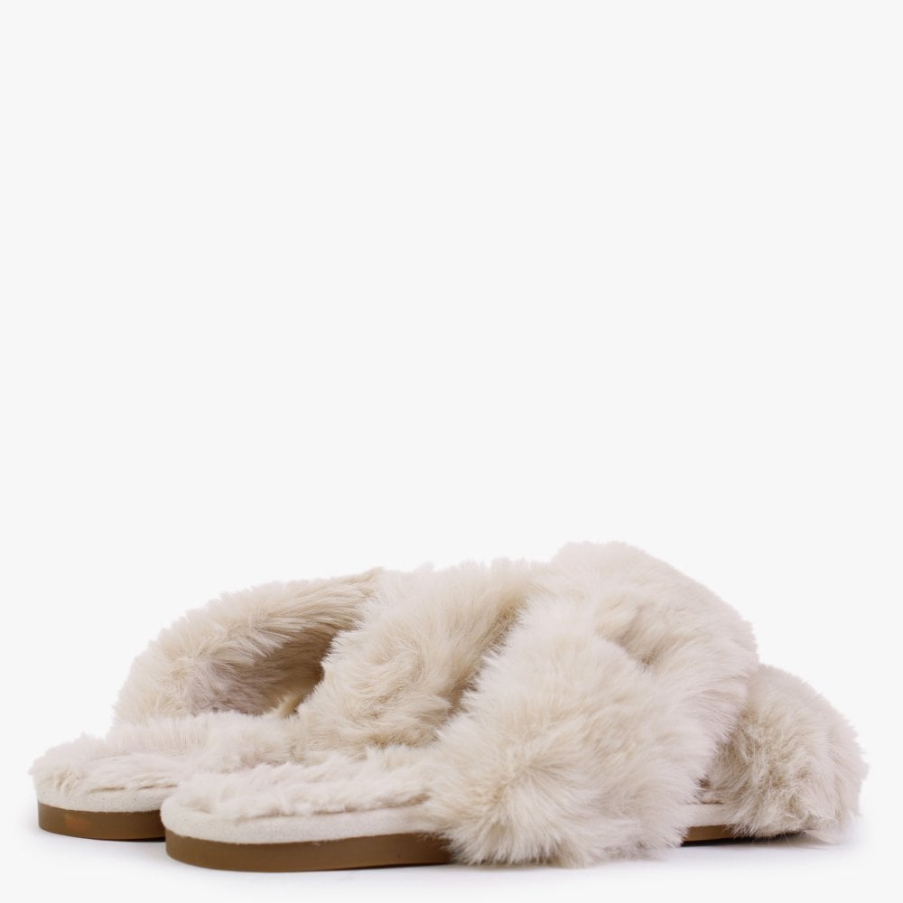 Sydni Natural Faux Fur Slippers