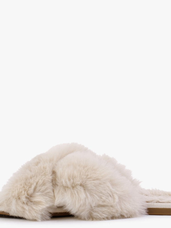 Sydni Natural Faux Fur Slippers