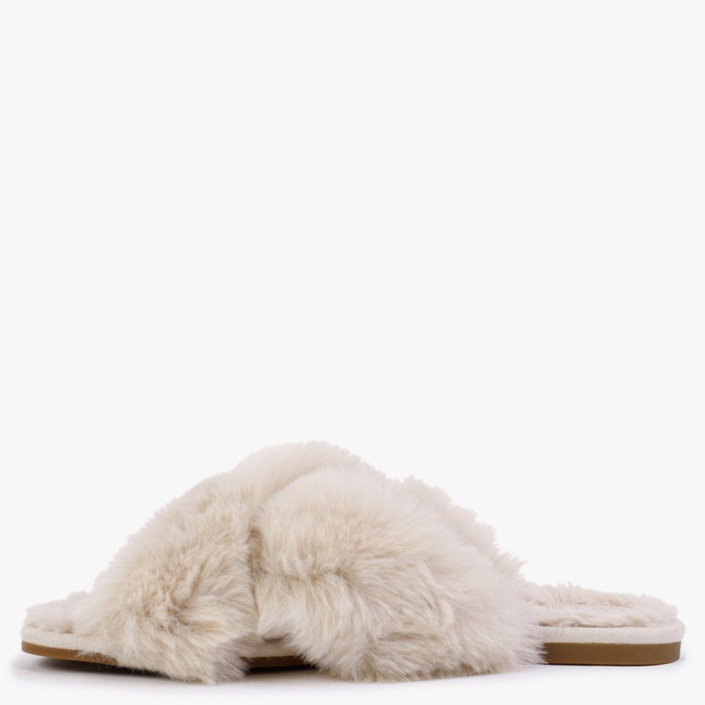 Sydni Natural Faux Fur Slippers