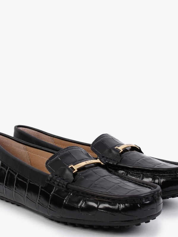 Briony Black Leather Moc Croc Loafers