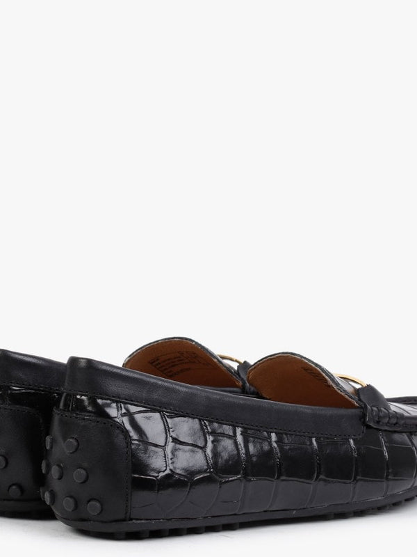 Briony Black Leather Moc Croc Loafers