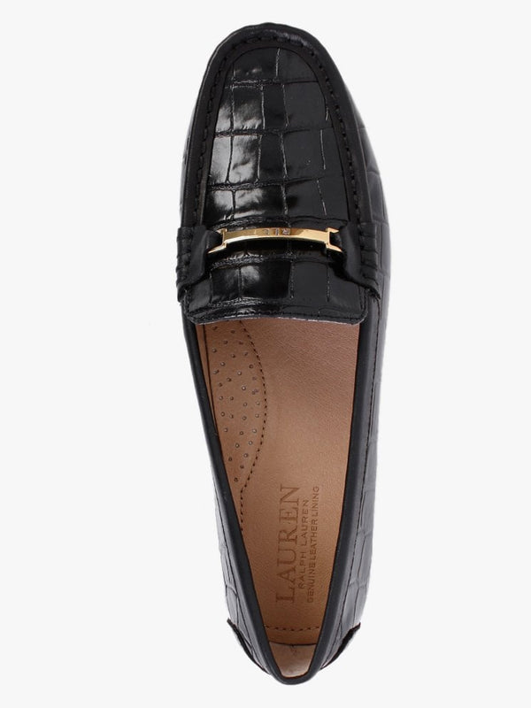 Briony Black Leather Moc Croc Loafers