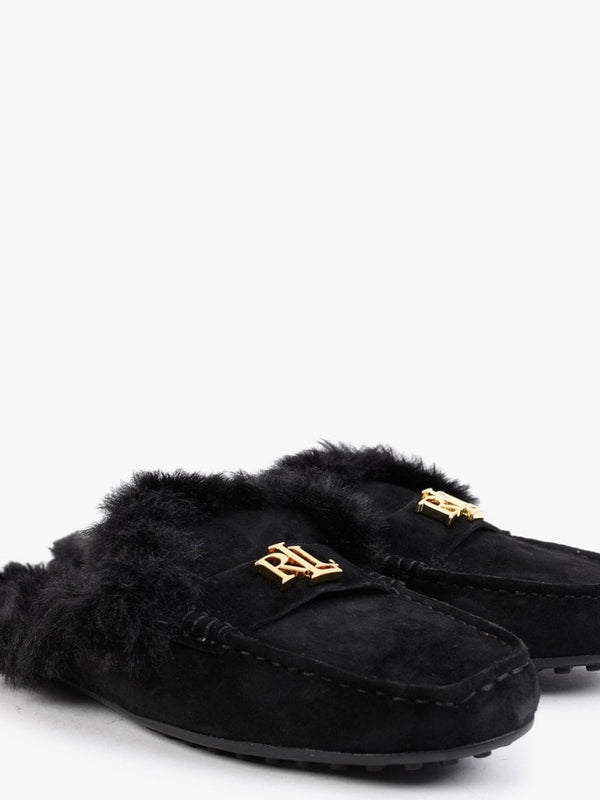 Savanah Black Suede Faux Fur Backless Mules