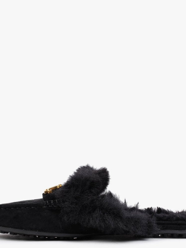 Savanah Black Suede Faux Fur Backless Mules