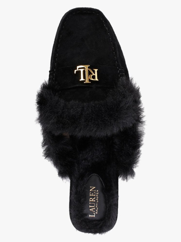 Savanah Black Suede Faux Fur Backless Mules