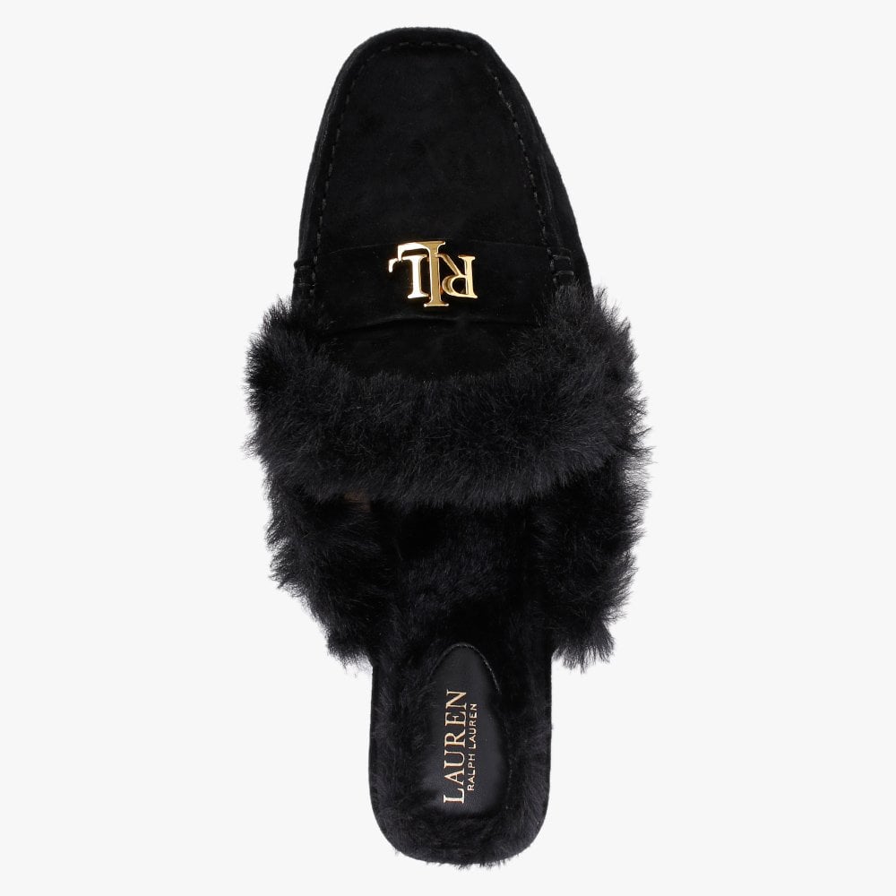 Savanah Black Suede Faux Fur Backless Mules