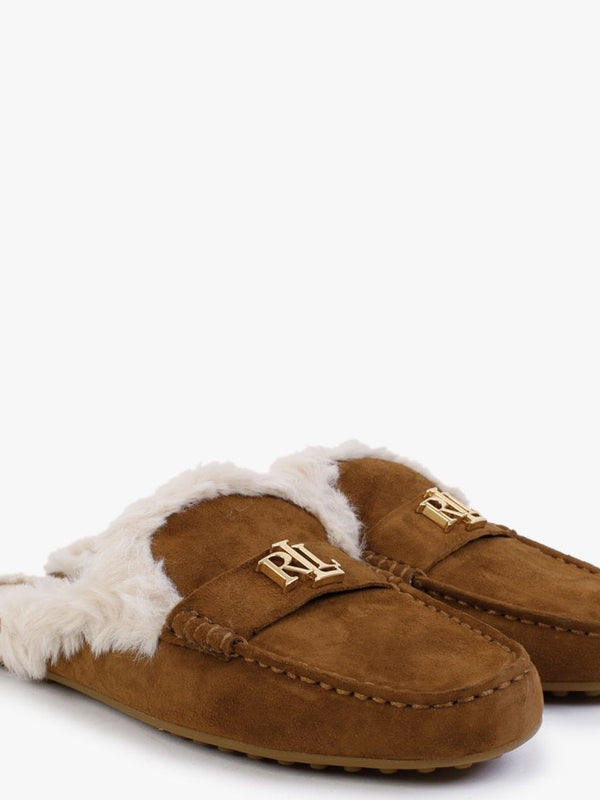 Savanah Whiskey Suede Faux Fur Backless Mules