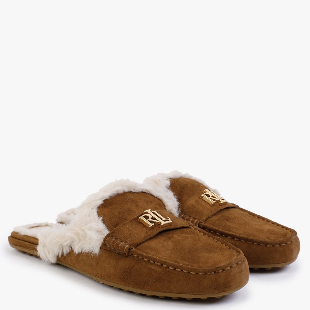 Savanah Whiskey Suede Faux Fur Backless Mules