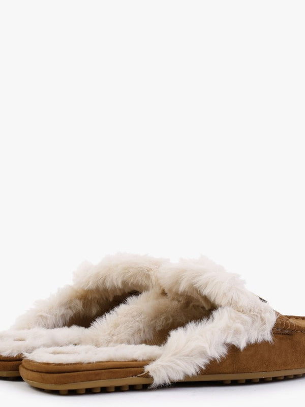 Savanah Whiskey Suede Faux Fur Backless Mules