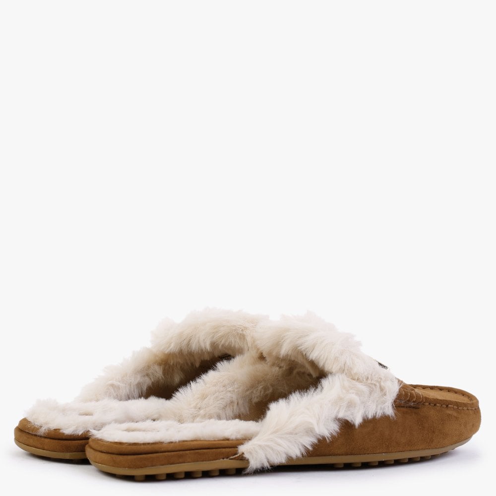 Savanah Whiskey Suede Faux Fur Backless Mules