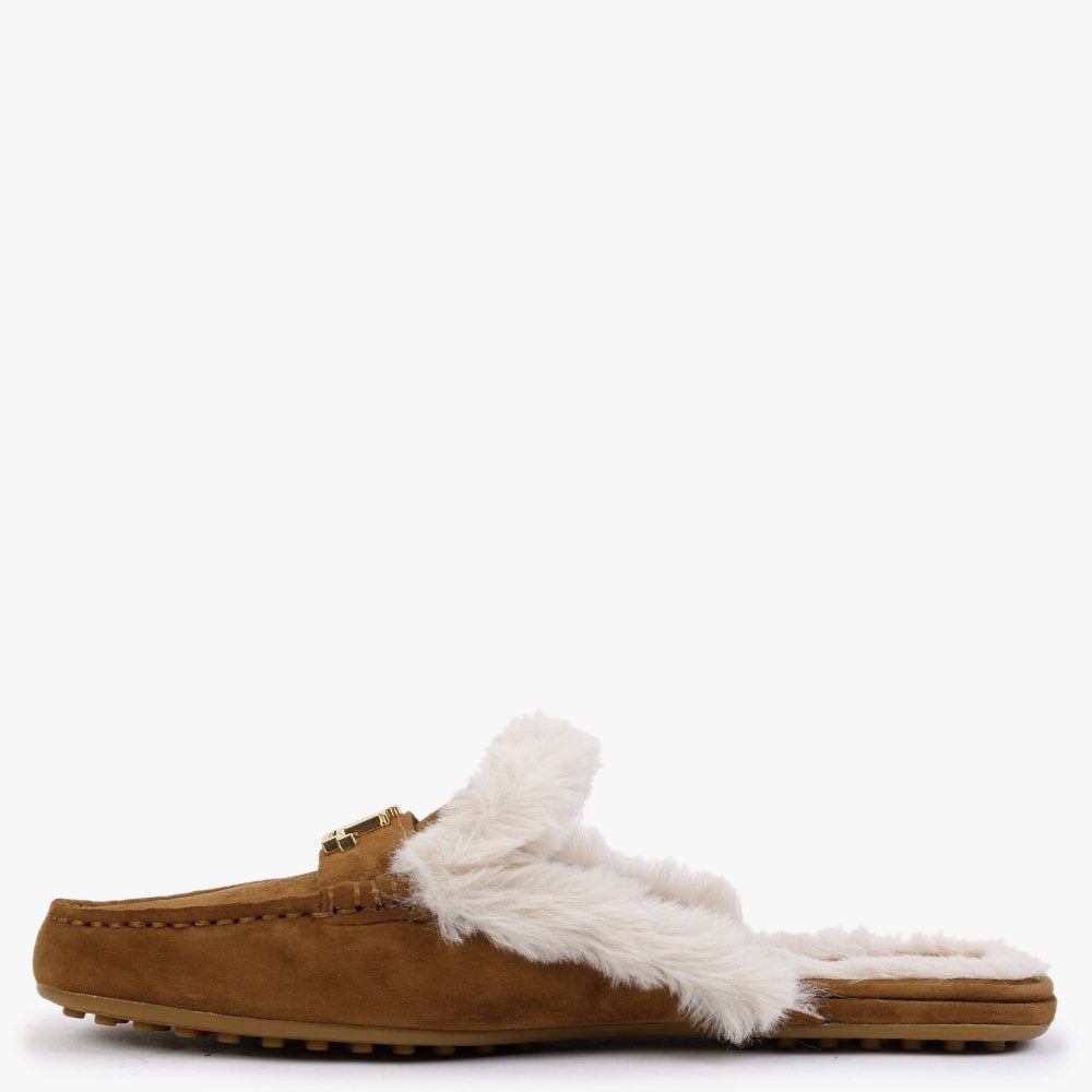 Savanah Whiskey Suede Faux Fur Backless Mules
