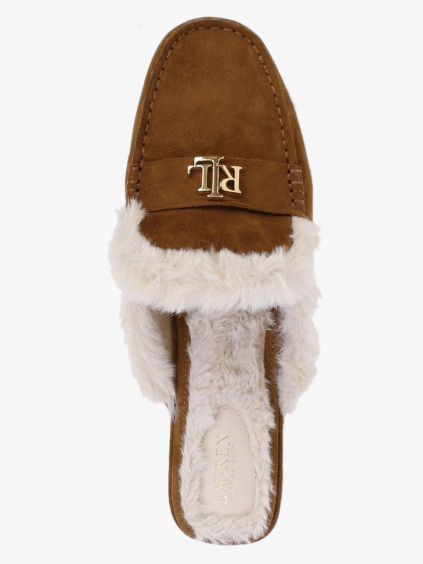 Savanah Whiskey Suede Faux Fur Backless Mules