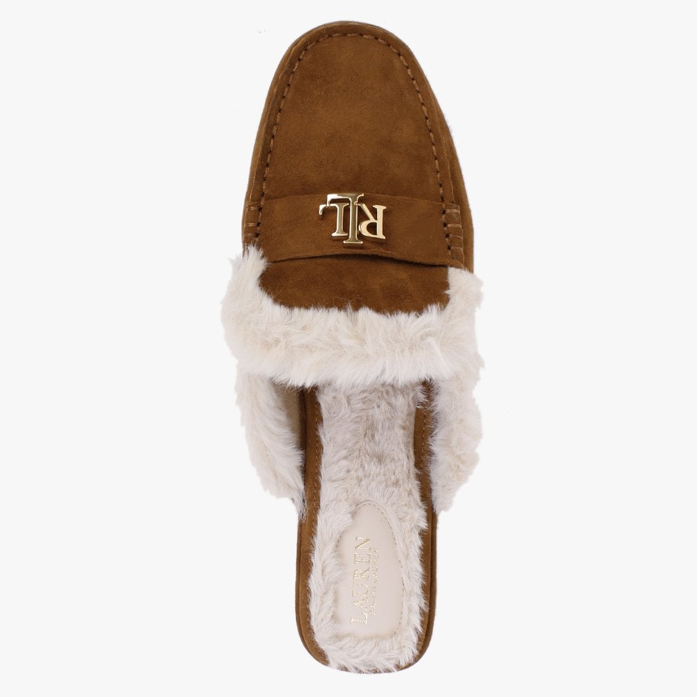 Savanah Whiskey Suede Faux Fur Backless Mules